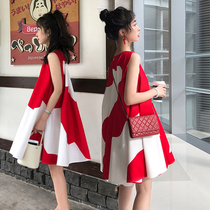 Net red maternity dress summer dress dress pregnant woman suit summer out foreign style fashion tide a hot mom personality
