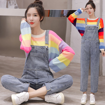 Maternity dress spring suit 2020 new fashion denim strap pants tide mother pregnant woman spring dress dress