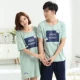 Cặp đôi pyjama mùa hè ngắn tay cotton phong cách Hàn Quốc váy ngủ rộng rãi nữ mùa hè dễ thương cotton nam phục vụ tại nhà - Cặp đôi