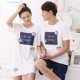 Cặp đôi pyjama mùa hè ngắn tay cotton phong cách Hàn Quốc váy ngủ rộng rãi nữ mùa hè dễ thương cotton nam phục vụ tại nhà - Cặp đôi