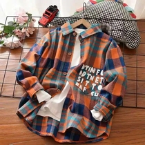 Japanese boys shirts 2022 spring and autumn new long-sleeved cotton printed plaid shirt jacket loose and handsome trendy