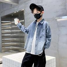 Детская куртка Жан 男童外套春秋款2024新款洋气儿童时髦牛仔衬衫春装男孩炸街上衣潮 OTHER