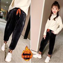 Girls velvet pants thickened one-piece velvet new style childrens gold velvet trousers autumn and winter Korean sports pants trend