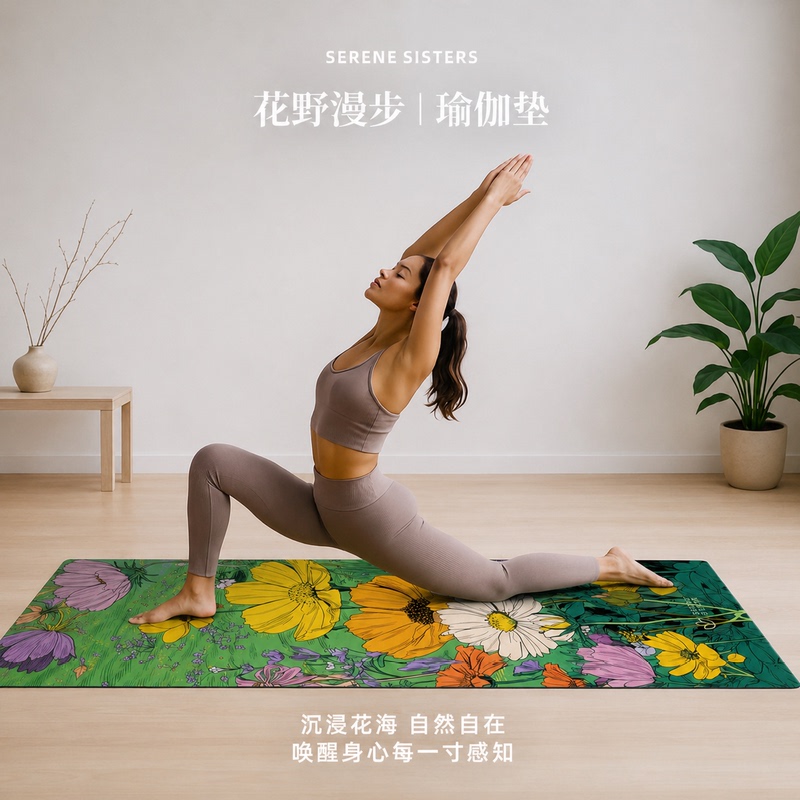 Serene Sisters Flower Field Walk Advanced Soundproofing, Shock Absorbing, Non-Slip Sports Yoga Mat