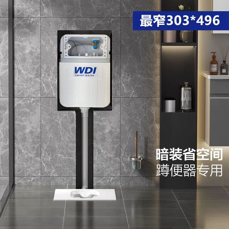 Narrow Space Squat Toilet with In-Wall Water Tank, Hidden Sensor Water Tank, Small Cabinet Embedded Pneumatic Water Tank