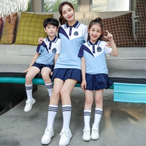 College style primary and secondary school uniforms sky blue summer clothes new childrens class uniforms parent-child teacher suits kindergarten uniforms