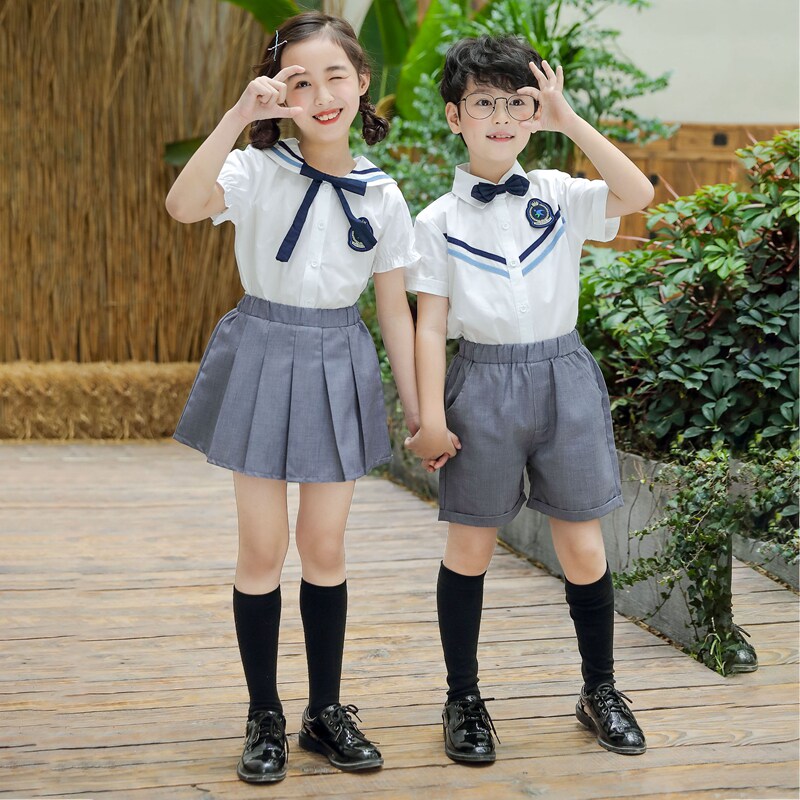 Yinglun College Wind Elementary School Uniforms Short Sleeve White Shirt Suit Summer Children Graduation Act Out Of Kindergarten Garden Clothing