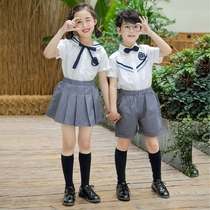 British Academy Style Primary School School Uniform Short Sleeve White Shirt Set Summer Children Graduation Performance Clothing Kindergarten Garden Clothing