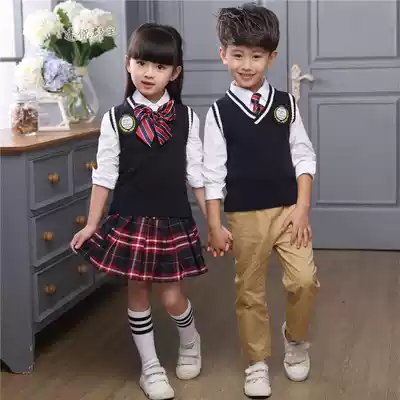 British style kindergarten uniform set primary school uniforms school uniforms spring and autumn vest bow tie four-piece Autumn New