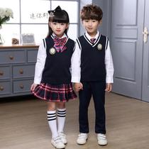 Primary school uniform Kindergarten uniform new pants College wind cardigan vest shirt Tie bow tie badge accessories
