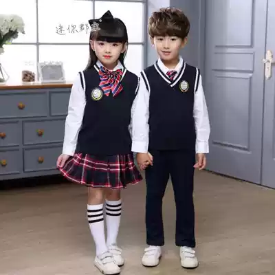 Primary school school uniform kindergarten uniform new pants college style cardigan vest shirt collar bow tie badge accessories