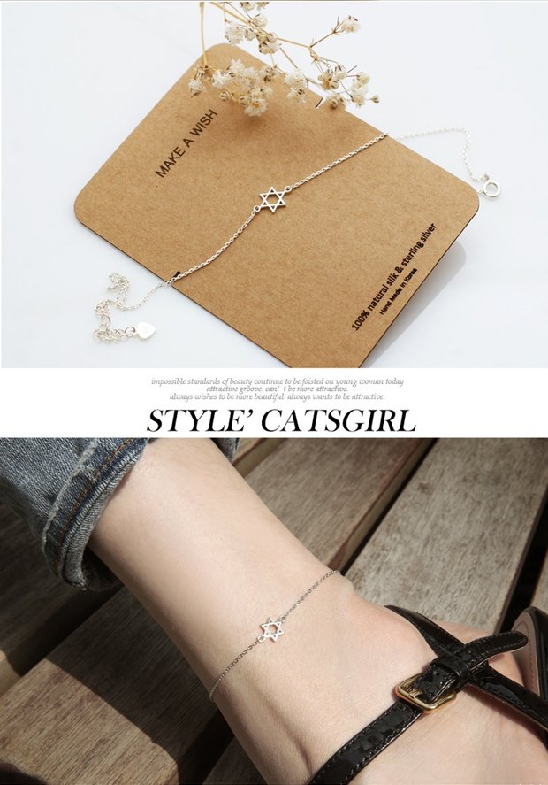 S925 sterling bạc rỗng sáu mắt cá chân sao thời trang Hàn Quốc tươi và đơn giản khí chất nữ trang sức sinh viên lắc chân nữ pnj