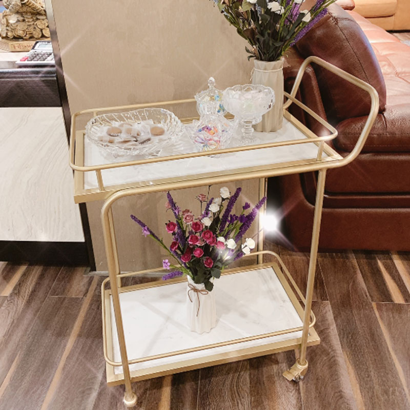 European-style golden hotel bar trolley restaurant mobile hand push dining car creative meal edge fruit cart commercial