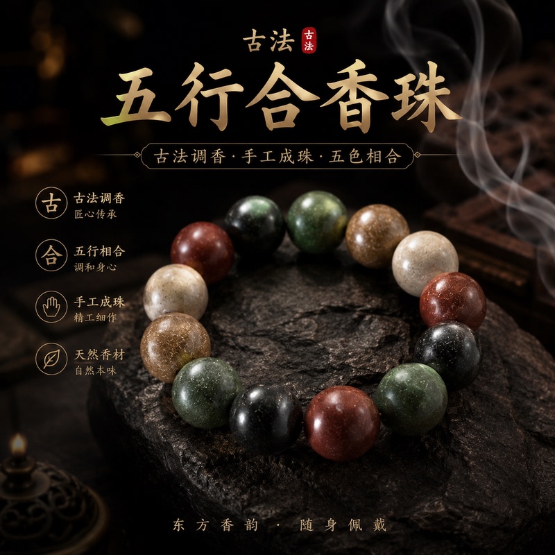 Five Elements Chinese Herbal Fragrance Bracelet, Medicinal Fragrance Beads, Unisex Cultural Accessory Bracelet, Intangible Cultural Heritage, Ancient Method, Natural and Authentic