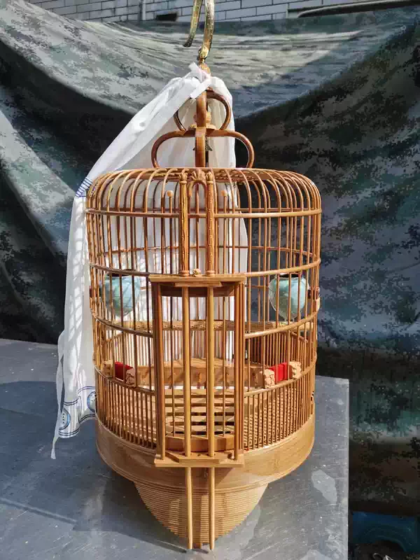 广西底精工画眉鸟笼全套配铜钩高档精品鸟笼祥云杯