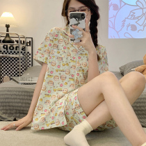 2022 summer new pajamas womens cotton cartoon short-sleeved ladies casual thin summer home clothes two-piece suit