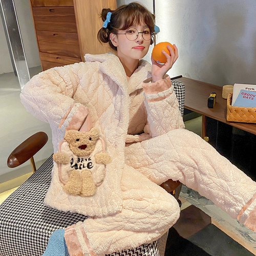 Демисезонная коралловая бархатная пижама, стеганая фланелевая утепленная куртка, милый комплект