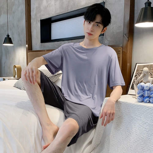 Мужская летняя тонкая пижама, шелковый комплект, короткий рукав, подходит для подростков