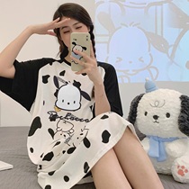 Sleeping dress Long style 2024 new summer pyjamas woman cartoon cute summer thin short sleeves big code pregnant womans home clothes