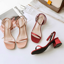 68 yuan welfare~Do not return do not change the word with sandals women with students thick heel fairy style simple Roman sandals