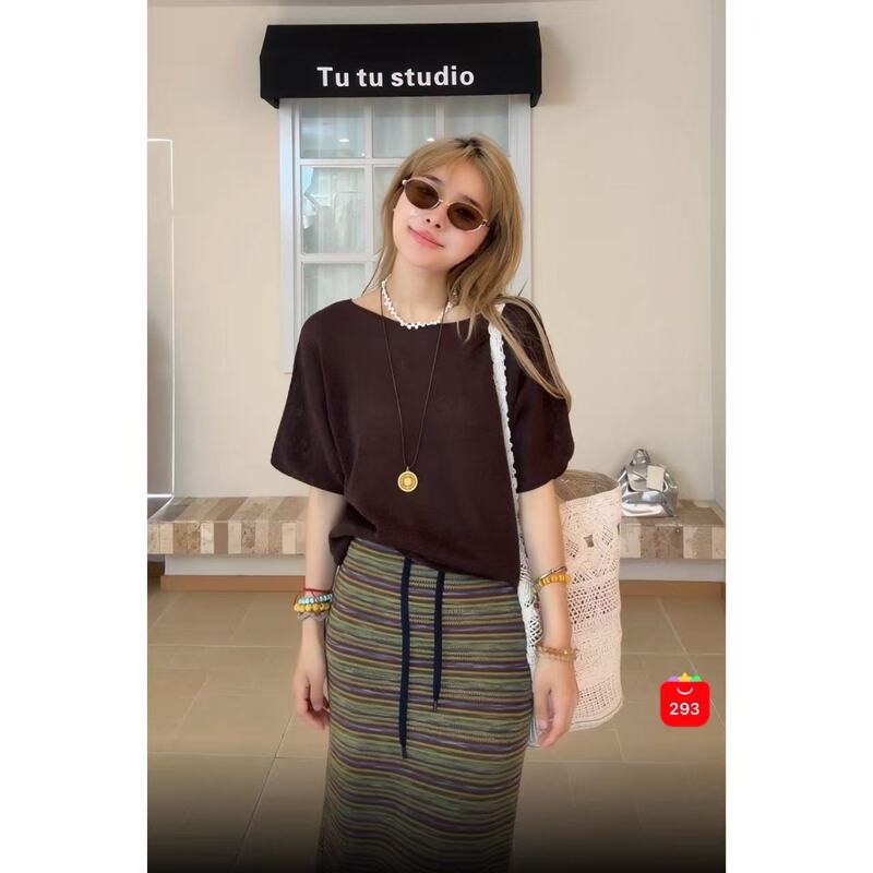 Tutu's Home's "Breeze in the Arms" Seamless Knit Short-Sleeve Top Made of Imported Japanese Paper, Two Pieces, 4.16