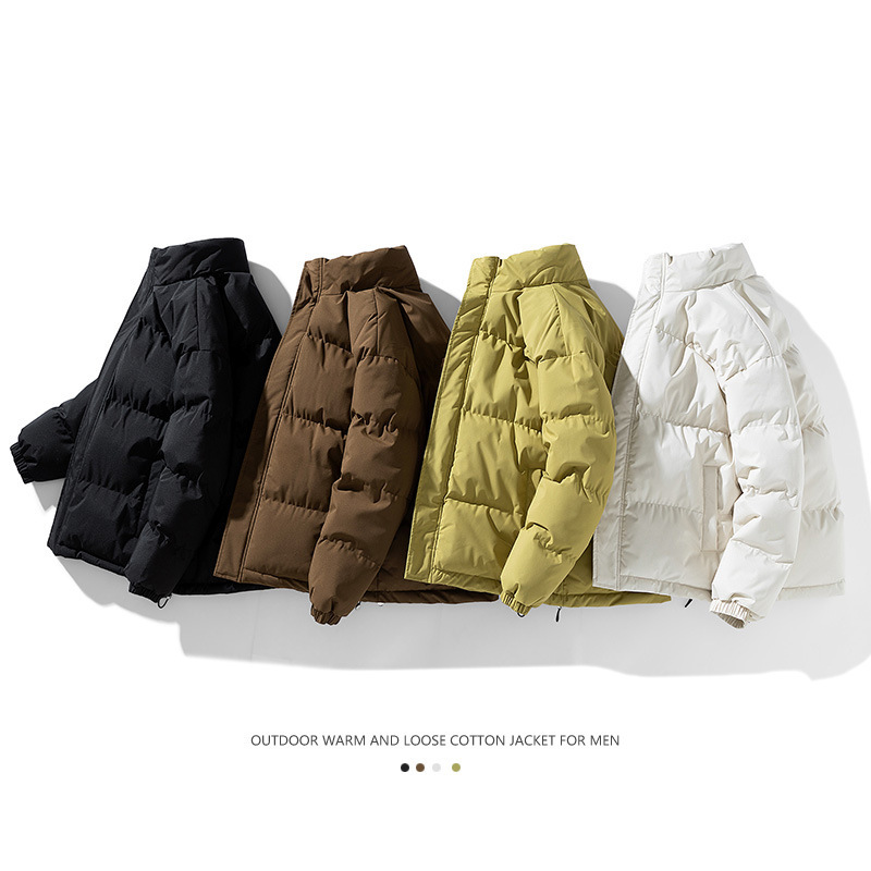 2025 Winter New Style Stand Collar Cotton-Padded Jacket Couple's Coat Thickened Cotton Clothing Men's Outdoor Trendy Brand Loose Fit Warm