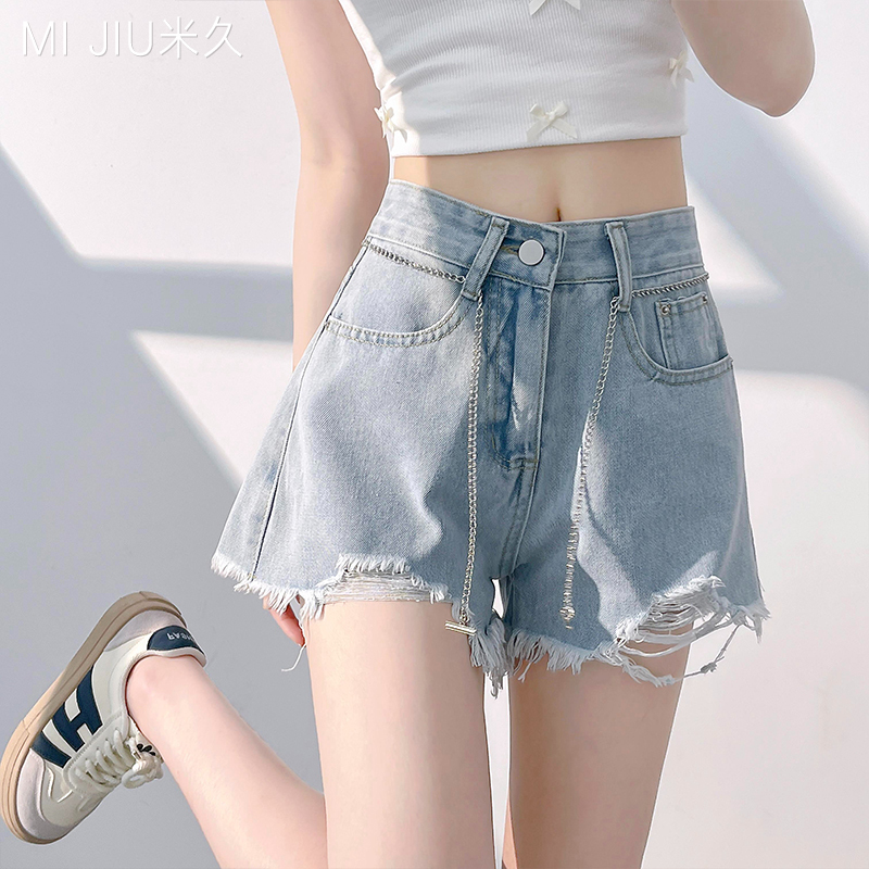 Ripped Denim Shorts for Women 2026 New Summer Style High-Waisted Slimming Petite Wide-Leg Loose A-Line Hot Pants Ripped Denim Shorts for Women 2026 New Summer Style High-Waisted Slimming Petite Wide-Leg Loose A-Line Hot Pants