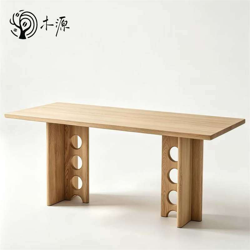 Natural Wood Style Solid Wood Rectangular Dining Table, Cafe Homestay Desk, Tea Table, Villa Living Room Long Round Table Furniture Desk
