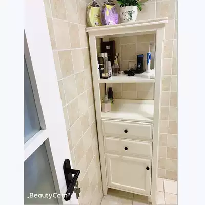 American toilet side cabinet Living room solid wood floor storage cabinet Powder room waterproof bathroom toilet side cabinet Vertical cabinet High cabinet