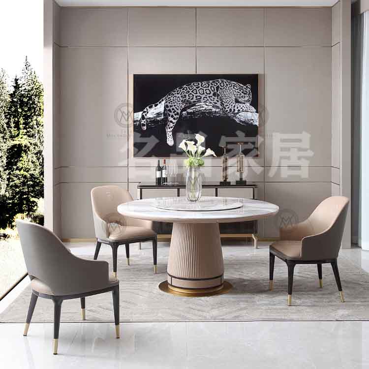 Mulsanne Furniture Vuitton Series MV Dining Table Italian Light Luxury Marble Round Solid Wood Round Table Dining Table Dining Table