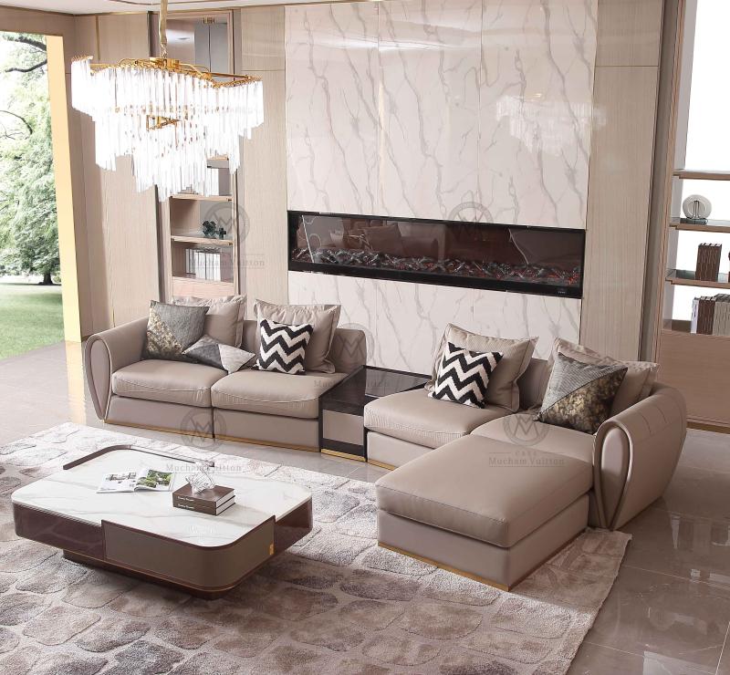 Münchengweden Furniture MV Hyundai Fancy Light Extravagant type Corner Solid Wood Headlayer Cow Leather Real Leather sofa-Taobao