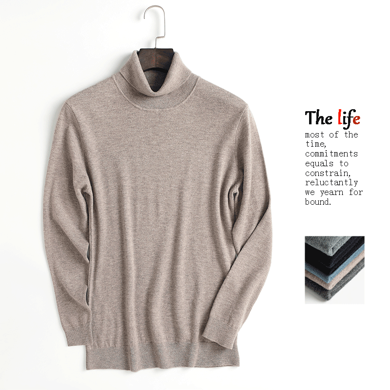 Autumn-winter new high-collar sweater in male pure color inner lap with hitch-knitted cardiovert blouses youth uplift