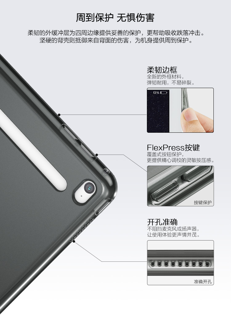 Ốp lưng ESR tỷ màu iPad Pro10.5 vỏ bảo vệ phía sau 9.7 inch 12.9 Máy tính bảng Apple chống rơi - Phụ kiện máy tính bảng bàn phím ipad gen 7