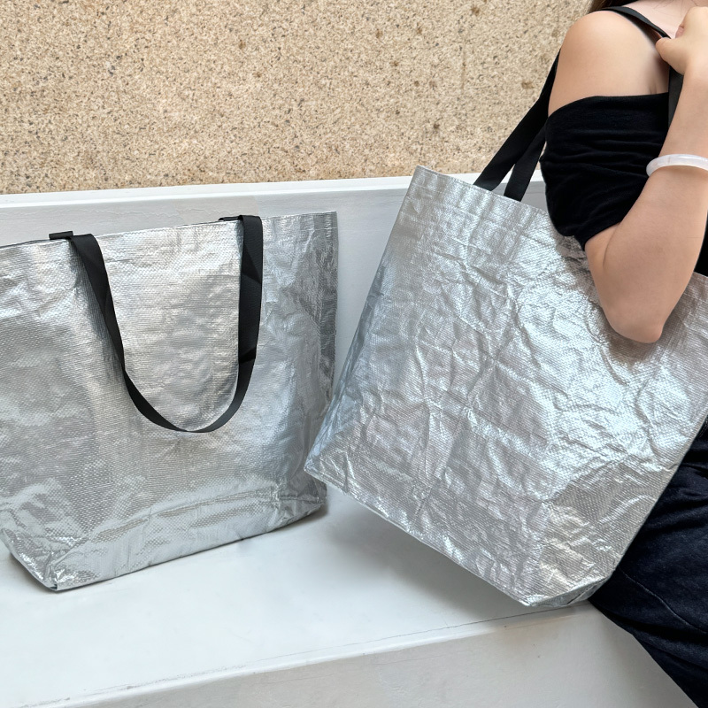 Woven Bag, Handbag, Clothing Store Shopping Bag, Mirror Silver High-End Gift Bag, Fashionable Handbag, Tote Bag