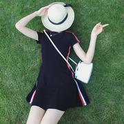 . 2020 Short Sleeves cao eo Slim Shade mùa hè mới nhỏ ăn mặc của phụ nữ Một Short Skirt Sinh viên