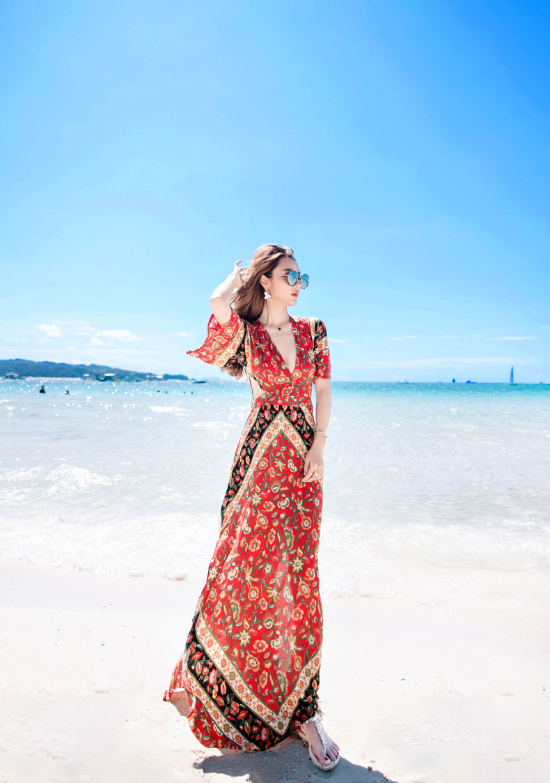Phong cách quốc gia Thái Lan váy mùa hè mới váy boho váy đi biển bên bờ biển - Sản phẩm HOT váy trễ vai trắng