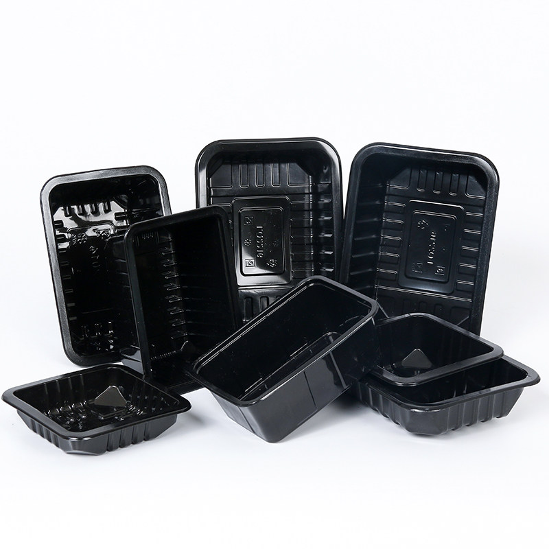 Black plastic rectangular lunch box selling food lunch box lock fresh packaging microwave sealing tray packaging box plastic box