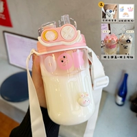 Розовый 680 мл+большая веревка -loose+3D наклейка (случайный стиль) (рот с двойным напитком)