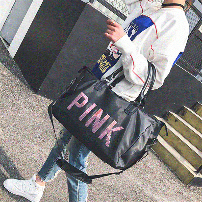 Short-distance travel bag women's hand luggage bag men's Korean version of large-capacity PINK travel bag light shoes fitness bag tide