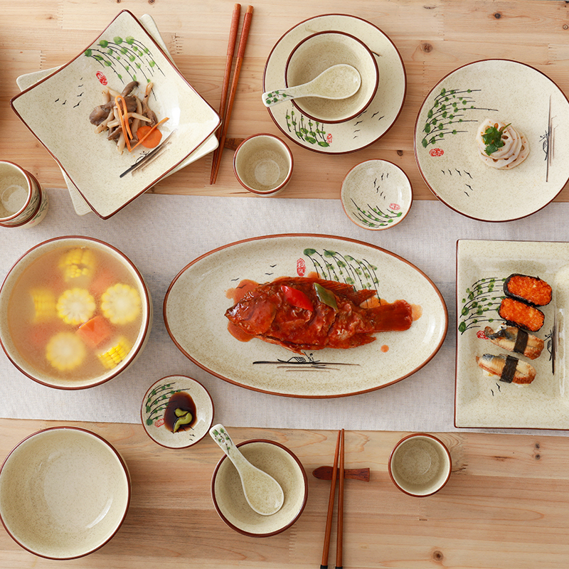 Glazed colour hand-painted new Chinese ceramic and wind poplar cutlery soup bowls Home bowls Chopsticks Fish Dishes Rice Bowls