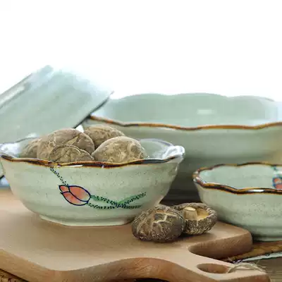 Creative retro Japanese ceramic ramen bowl large soup bowl home salad rice bowl thickened wave edge underglaze color