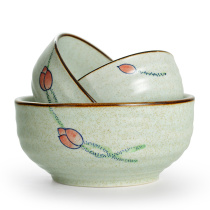  Underglaze color ceramic horizontal pattern bowl Household rice bowl noodle bowl soup bowl Hotel restaurant salad bowl 567 inch lotus bowl