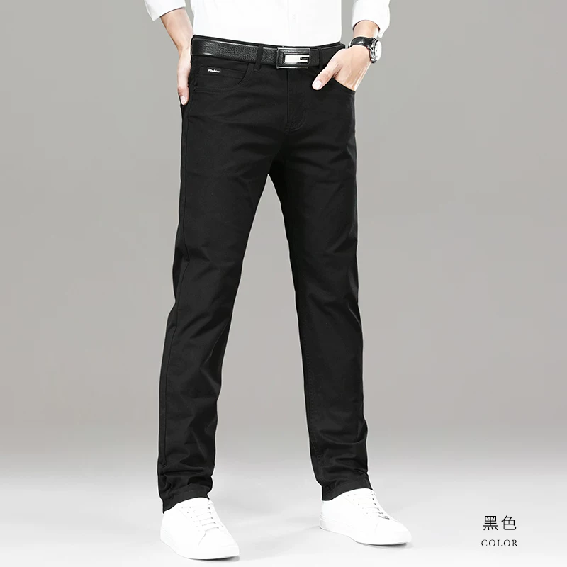 Универсальные весенние эластичные хлопковые брюки для мужчин, slim fit, свободный прямой крой