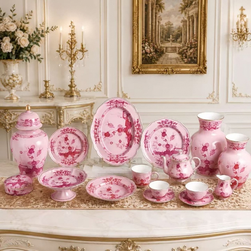 Cross-Border Italian Oriental Series Rose-Red Coffee Cups, Western-Style Dinner Plates, Tea Cups and Saucers, Flower Vases, Egg Cups, and General Jars