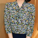 羊葱 Шелковая базовая весенняя рубашка с бантиком, цветочный принт, коллекция 2021