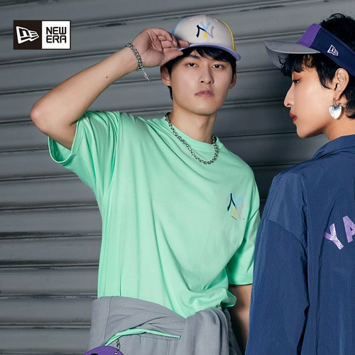 MLB, летняя хлопковая футболка подходит для мужчин и женщин, широкая цветовая палитра, короткий рукав, оверсайз