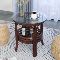 Several solid wood sofa side cabinet in the northern European side of a few light luxury wooden minimal glass edge table corner