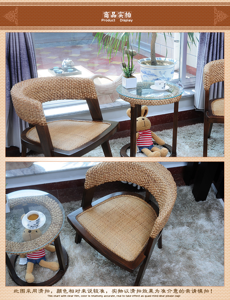 Wicker ghế ba mảnh ban công gỗ rắn giải trí bàn ghế kết hợp ghế mây bàn cà phê ba mảnh mây nội thất Bắc Âu - Bàn ghế ngoài trời / sân bộ bàn ghế ban công chung cư