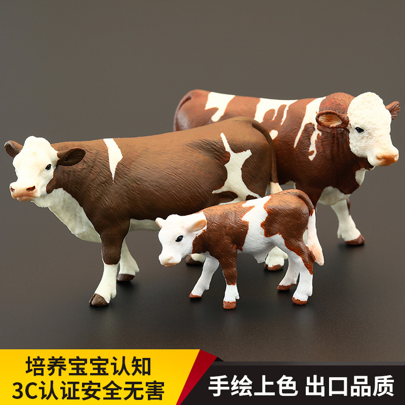 Solid Simulation Animal Model Set Farm Animal Toys Simmental Cattle Yellow Flower Cattle Improved Beef Cattle