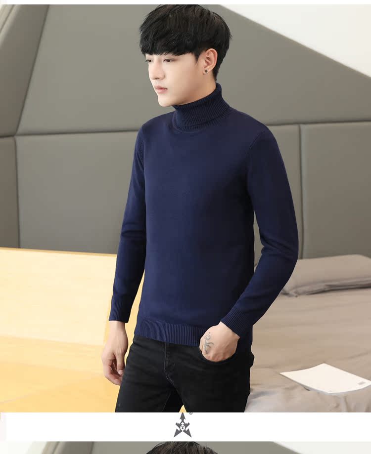 Áo len nam cao cổ màu đen phiên bản nam Hàn Quốc tự may màu rắn đáy quần xu hướng mùa đông sinh viên đẹp trai cộng với nhung dày áo khoác cardigan nam